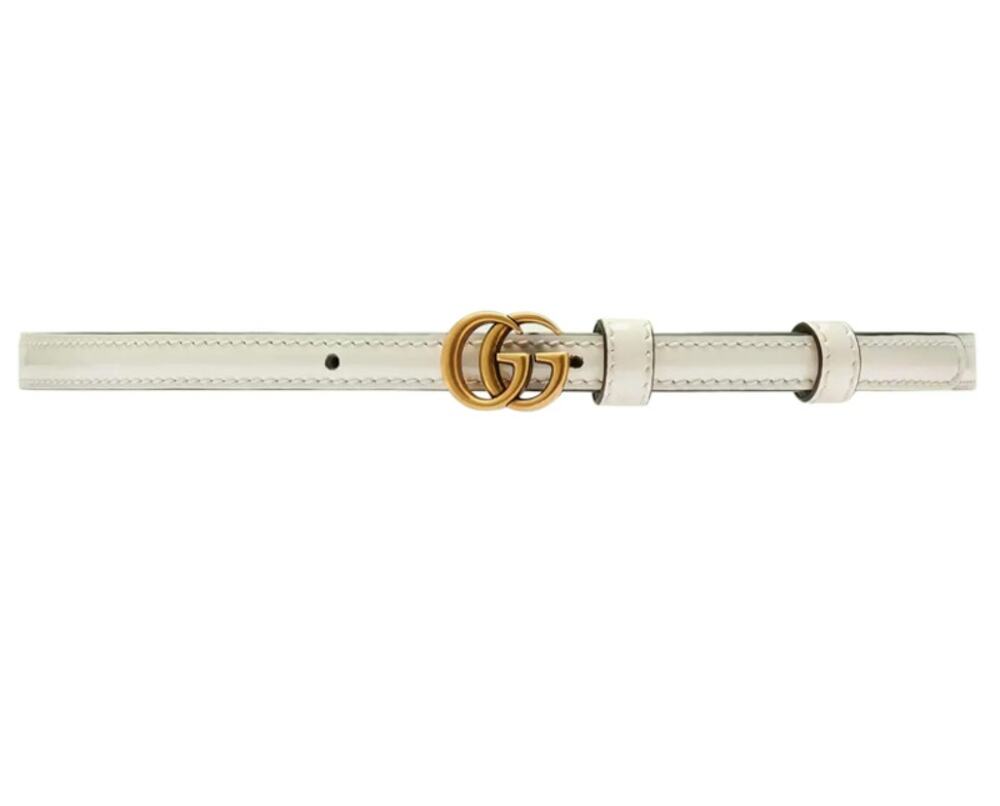 NEW GUCCI Cream Thin Patent Leather Marmont Double G Belt 707327